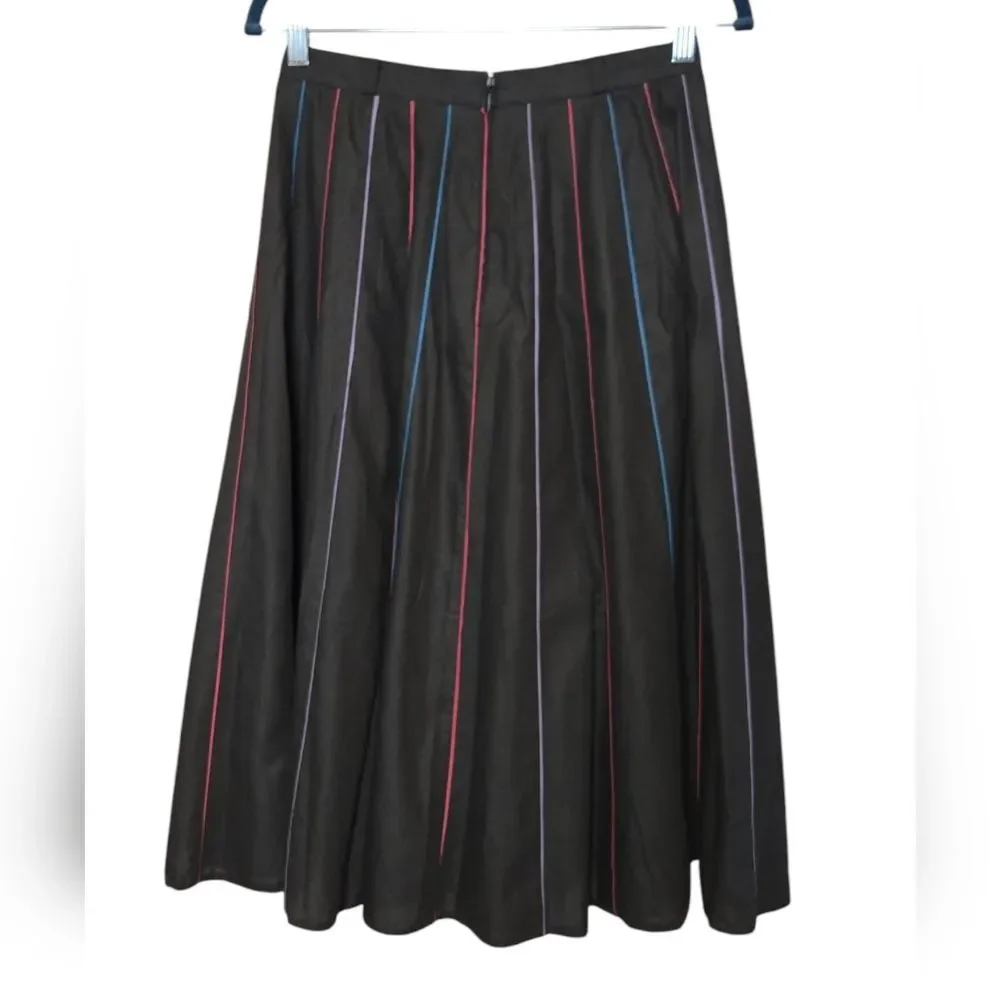 Vintage Klein Paris Petit A-Line Midi Skirt w Multicolor Stripes Size Small